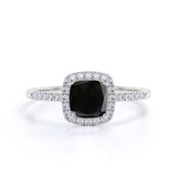 3.20 Carat Cushion Black Diamond Halo Engagement Rings