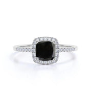 3.20 Carat Cushion Cut Black Diamond Halo Engagement Rings Black Diamond Engagement Ring
