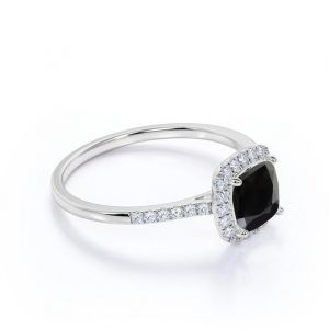 3.20 Carat Cushion Black Diamond Halo Engagement Rings Black Diamond Engagement Ring