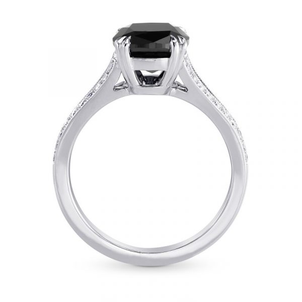 3.20 Ct Wt Elongated Cushion Cut Black Diamond Engagement Ring Black Diamond Engagement Ring