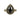 Front view of a gold pear-shaped halo ring with prong-set black diamond center and round black accent stones on a band.