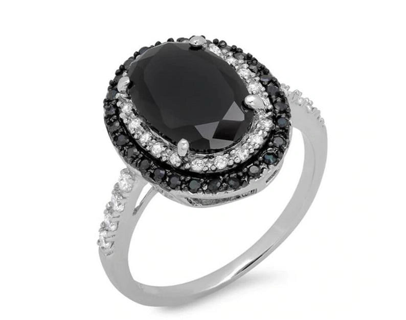 3.55 Ct Oval & Round Cut Black and White Diamond Engagement Ring Black Diamond Engagement Ring