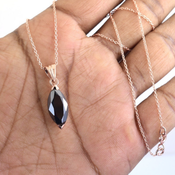 2 Ct Marquise Cut Diamond Solitaire Prong Set Black Diamond Pendant