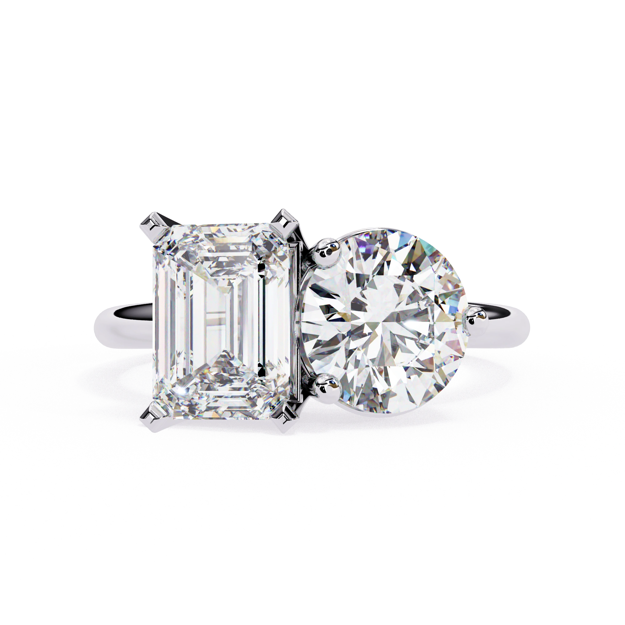 4.25 Ct Lab Created Diamond Rings Toi Et Moi Emerald And Round Lab Diamond