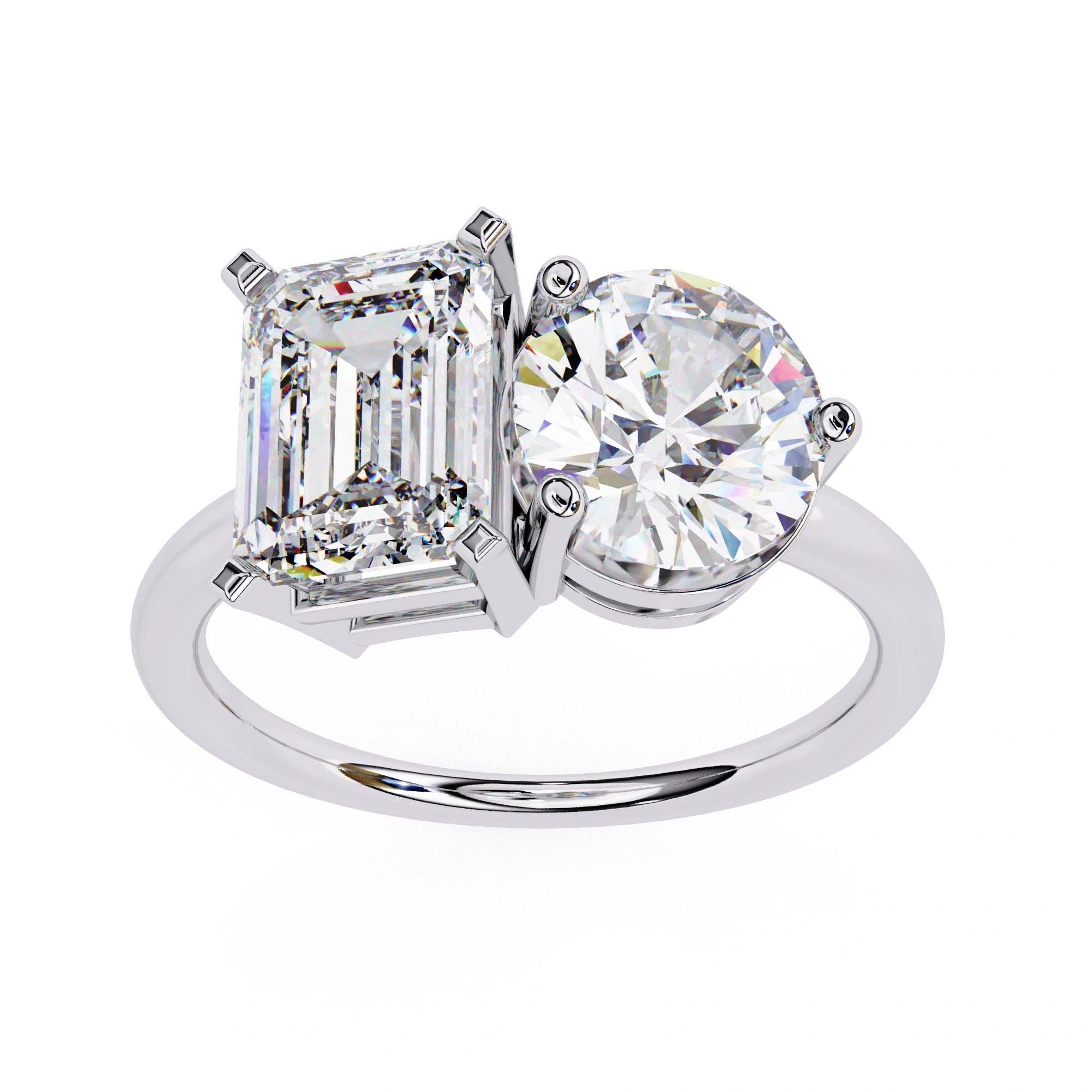 4.25 Ct Lab Created Diamond Rings Toi Et Moi Emerald And Round
