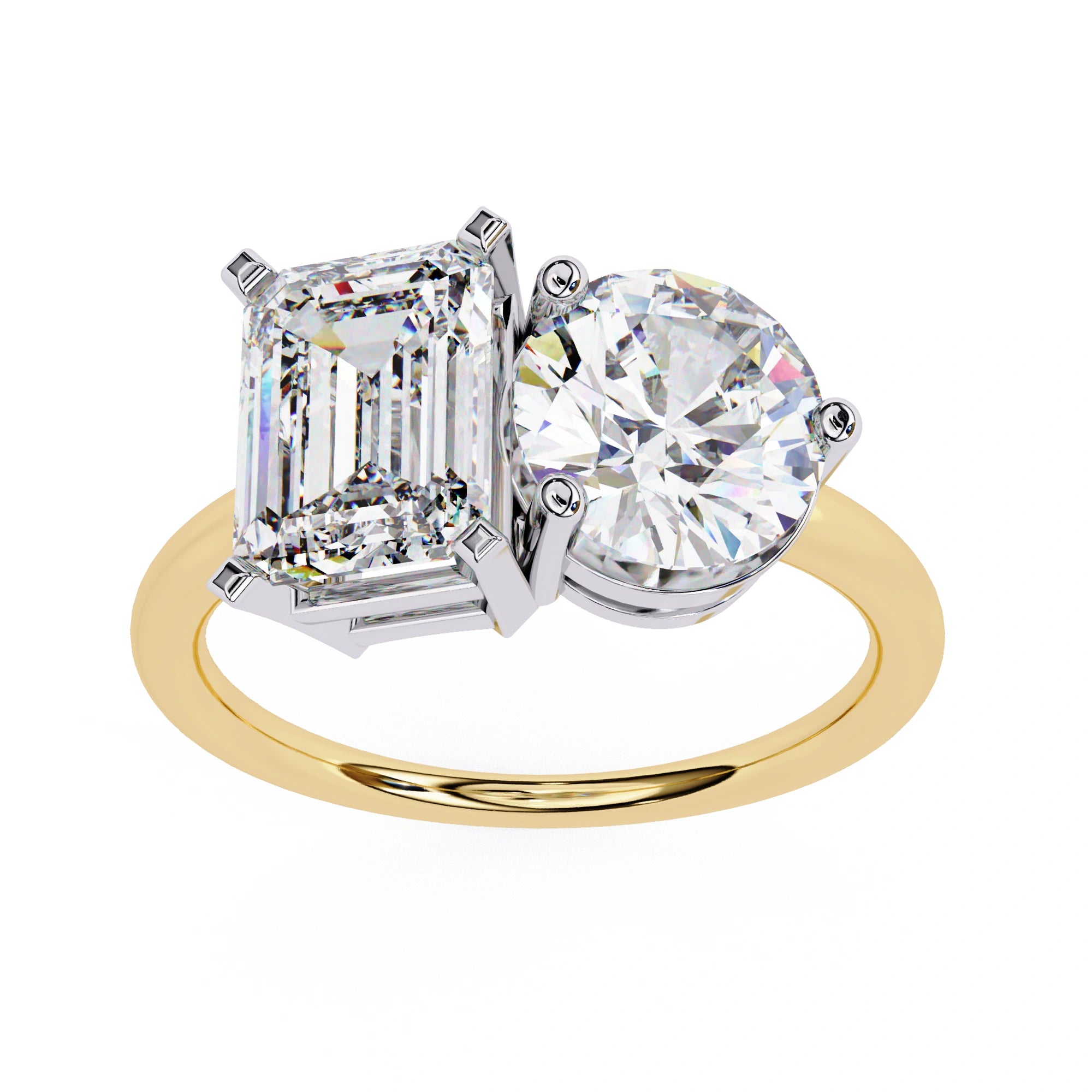 4.25 Ct Lab Created Diamond Rings Toi Et Moi Emerald And Round White Lab Diamond