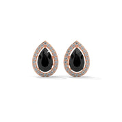 Shop 4 Carat Pear Cut Black Diamond Halo Stud Earrings Screw Back 18K Rose Gold