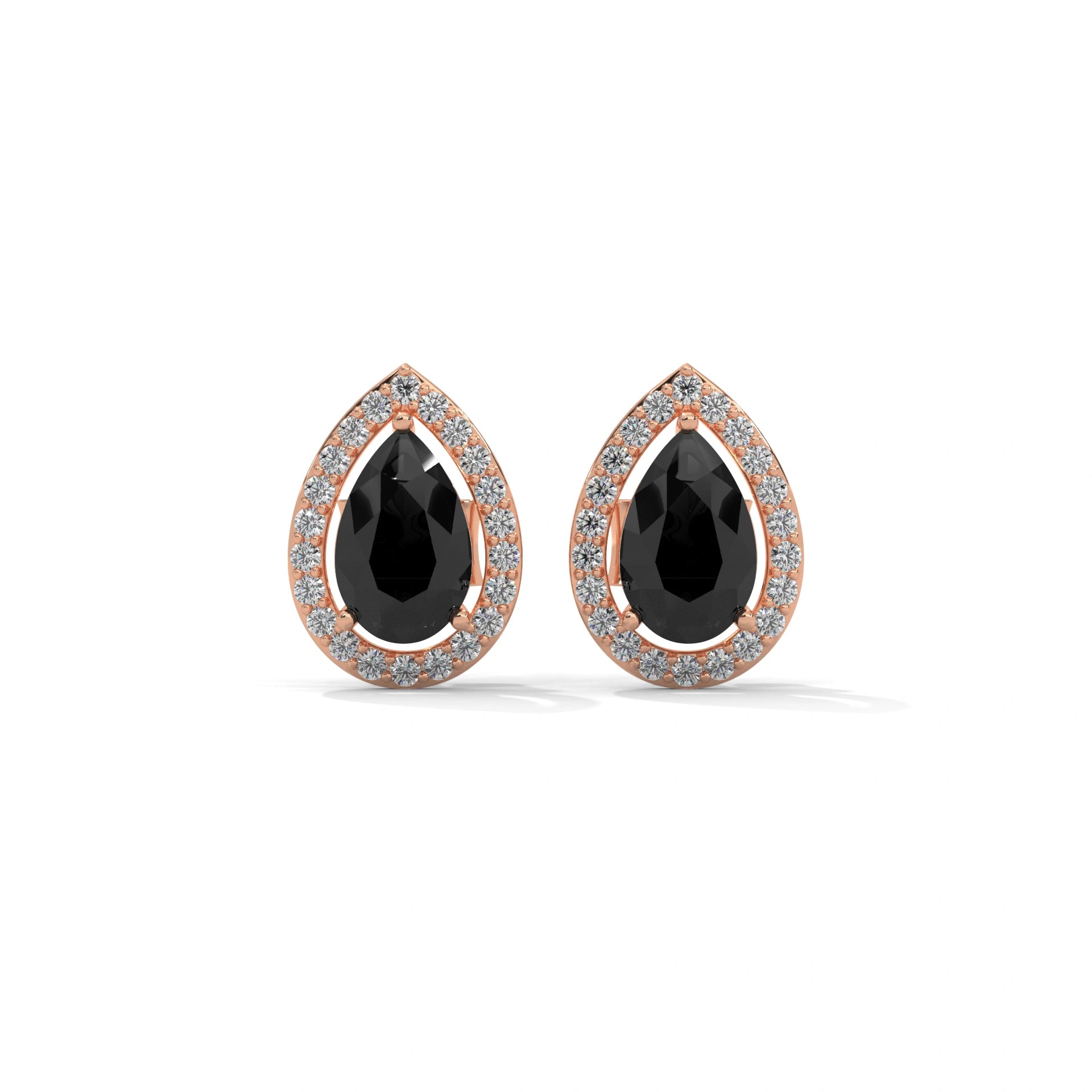 Shop 4 Carat Pear Cut Black Diamond Halo Stud Earrings Screw Back 18K Rose Gold