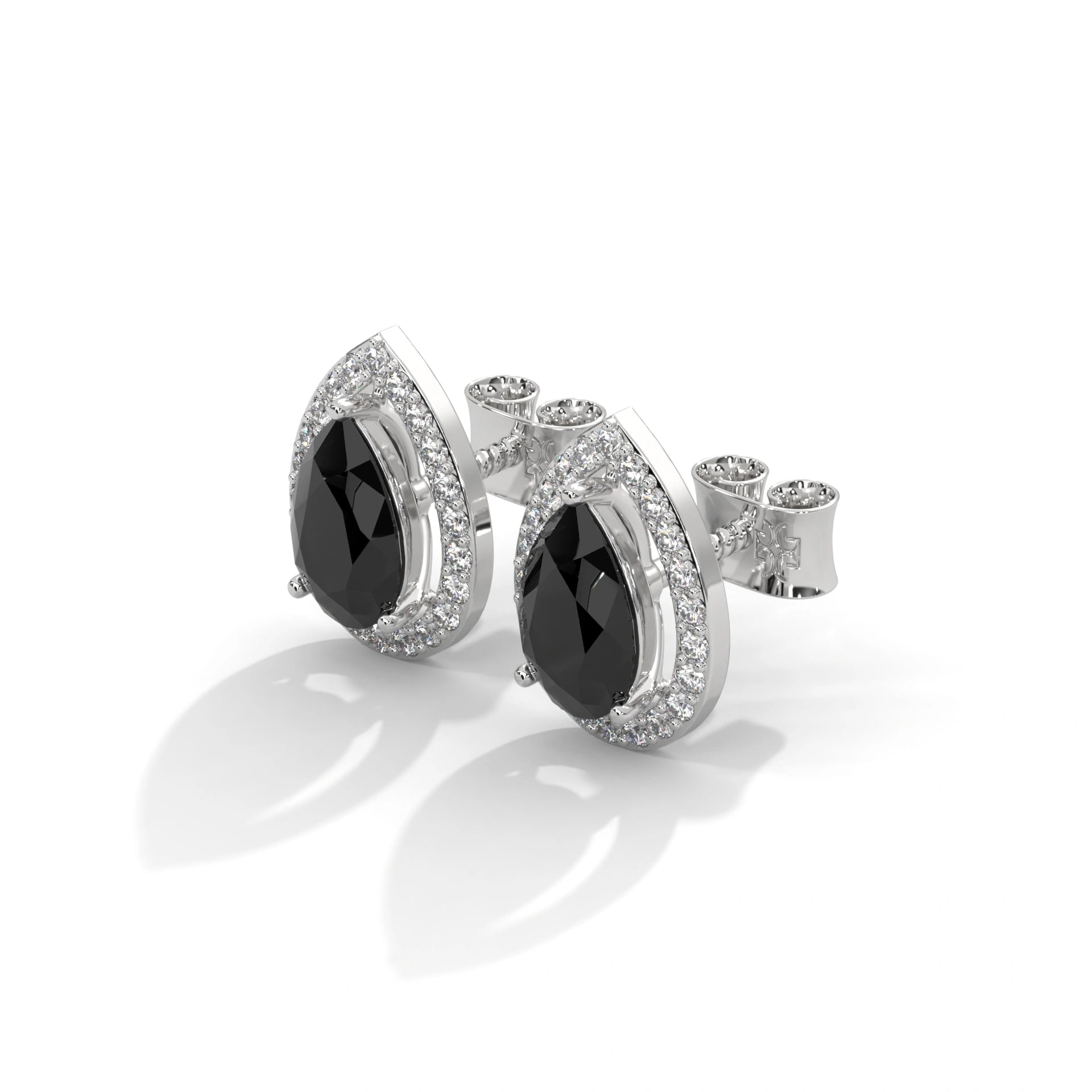 Shop 4 Carat Pear Cut Black Diamond Halo Stud Earrings Screw Back