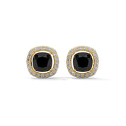 3.8 Ct Cushion Cut Diamond Halo Black Diamond Stud Earrings 18K Yellow Gold