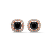 3.8 Ct Cushion Cut Diamond Halo Black Diamond Stud Earrings 18K Rose Gold