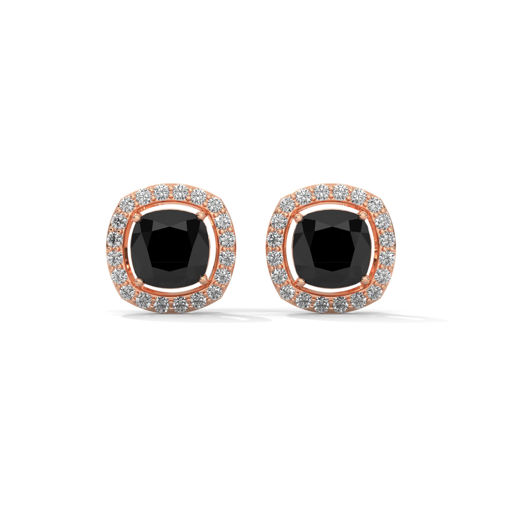 3.8 Ct Cushion Cut Diamond Halo Black Diamond Stud Earrings 18K Rose Gold
