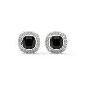 3.8 Ct Cushion Cut Diamond Halo Black Diamond Stud Earrings