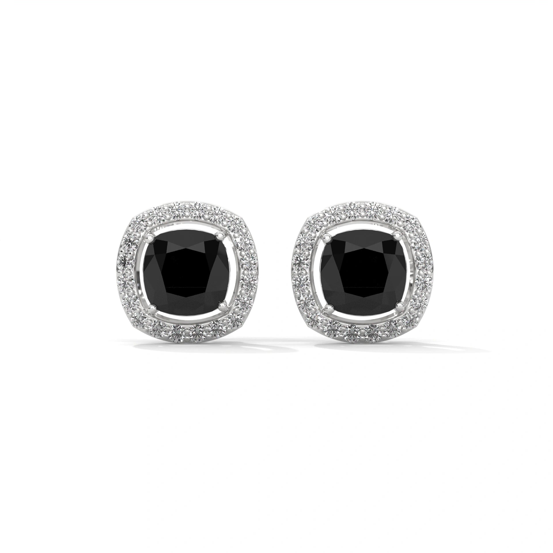 3.8 Ct Cushion Cut Diamond Halo Black Diamond Stud Earrings