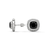 3.8 Ct Cushion Cut Diamond Halo Black Diamond Stud Earrings