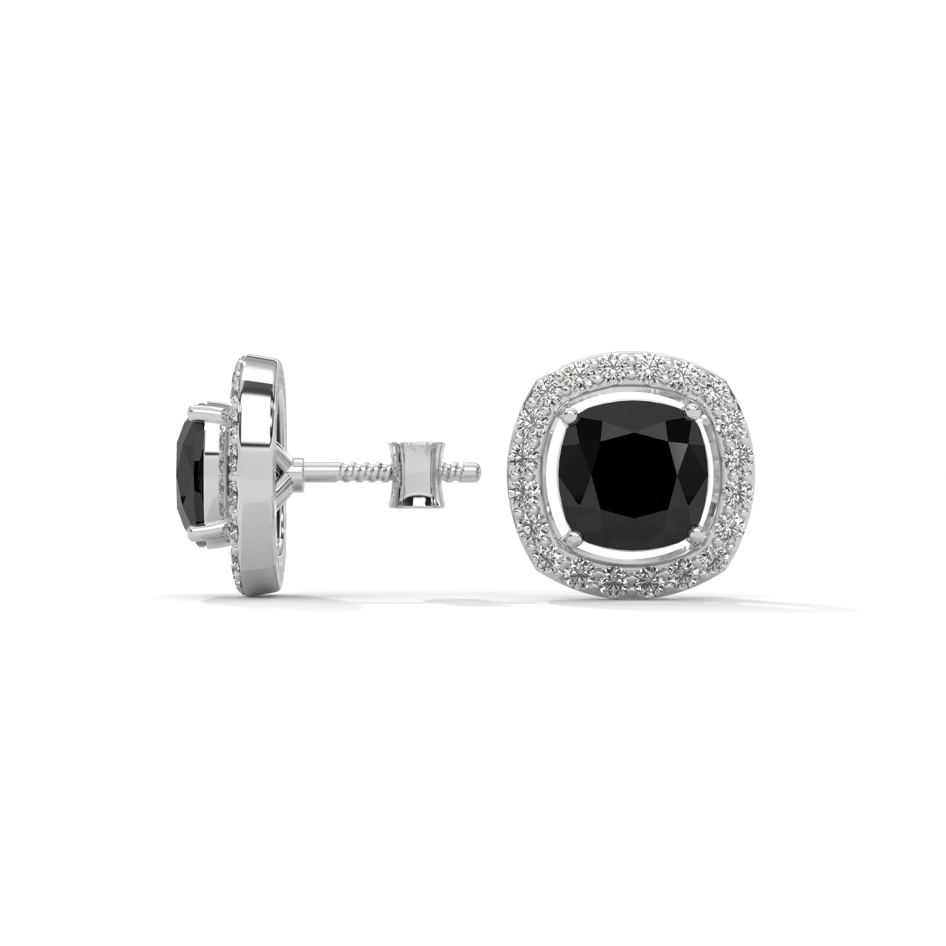 3.8 Ct Cushion Cut Diamond Halo Black Diamond Stud Earrings