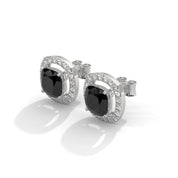 3.8 Ct Cushion Cut Diamond Halo Black Diamond Stud Earrings