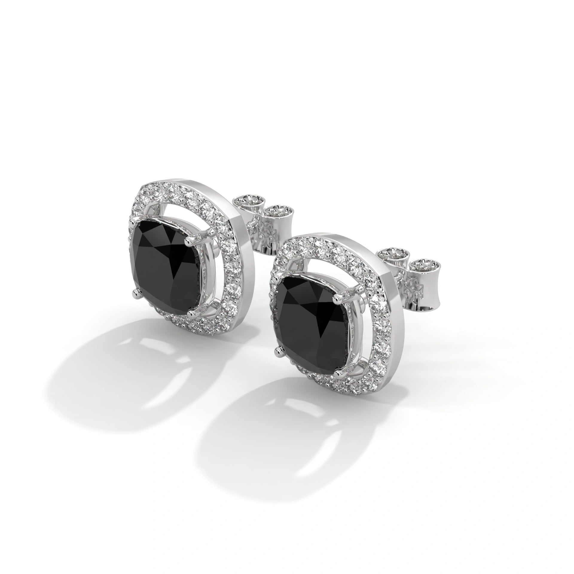 3.8 Ct Cushion Cut Diamond Halo Black Diamond Stud Earrings