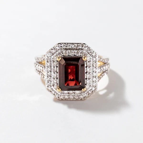 4 Ct Emerald Cut 4 Prong Ruby Gemstone Double Halo Engagement Ring