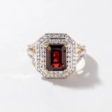 4 Ct Emerald Cut 4 Prong Ruby Gemstone Double Halo Engagement Ring