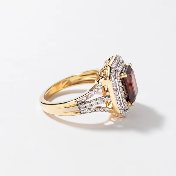 4 Ct Emerald Cut 4 Prong Ruby Gemstone Double Halo Engagement Ring