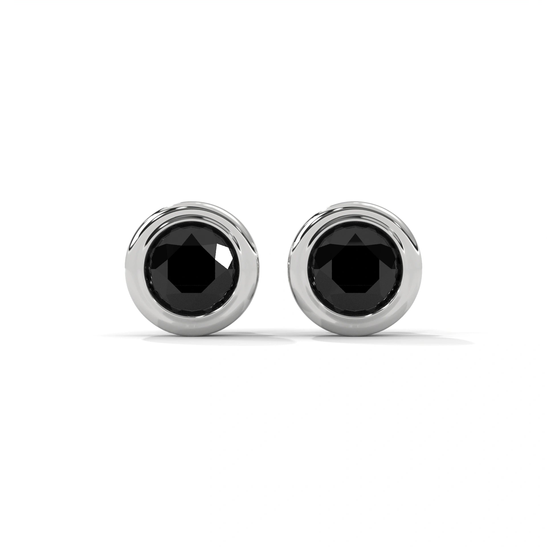 3.80 Carat Round Cut Diamond Bezel Set Black Diamond Stud Earrings