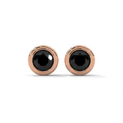 3.80 Carat Round Cut Diamond Bezel Set Black Diamond Stud Earrings 18K Rose Gold