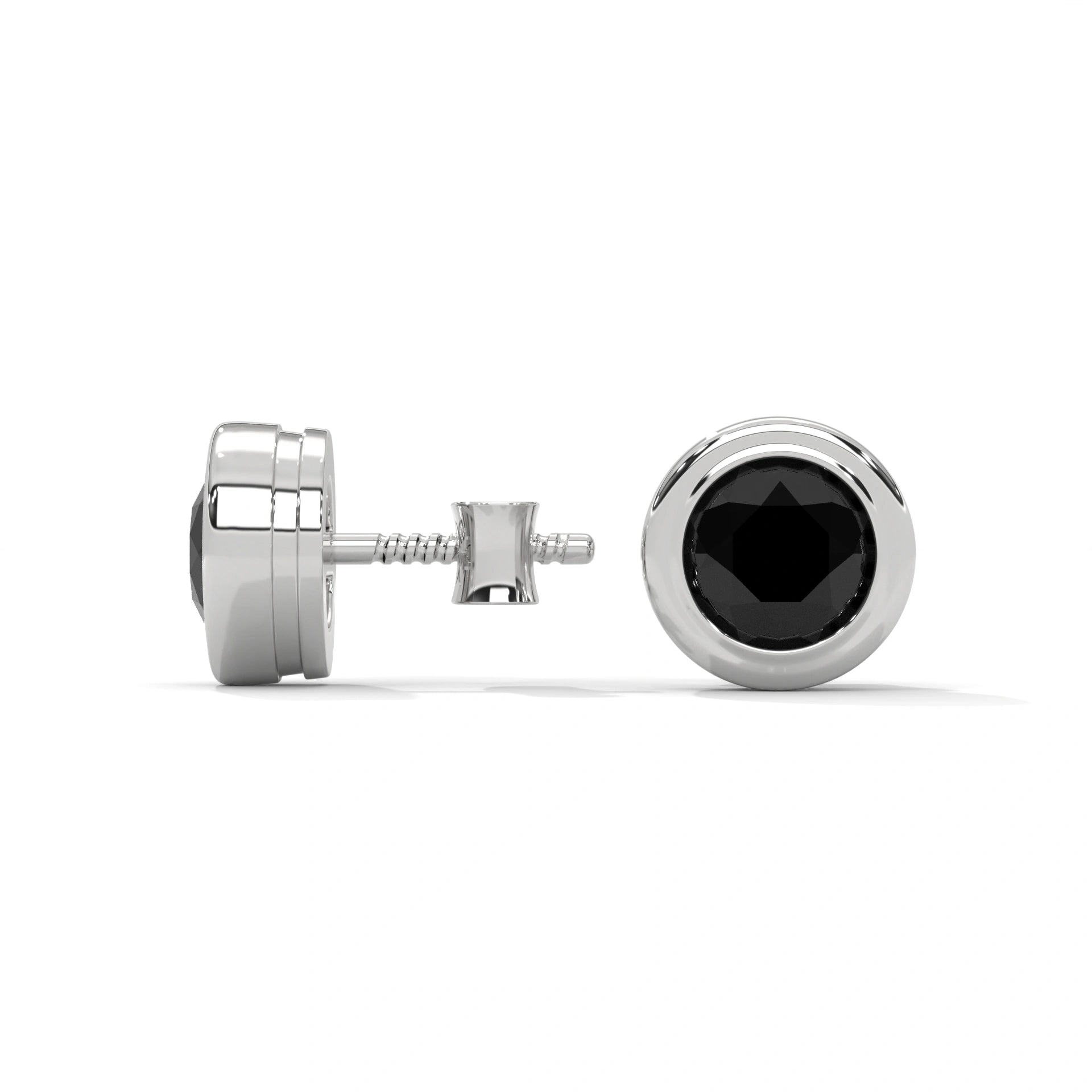 3.80 Carat Round Cut Diamond Bezel Set Black Diamond Stud Earrings