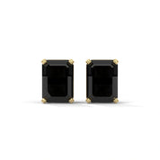 4.20 Ct Emerald Cut Solitaire Black Diamond Earrings 18K Yellow Gold