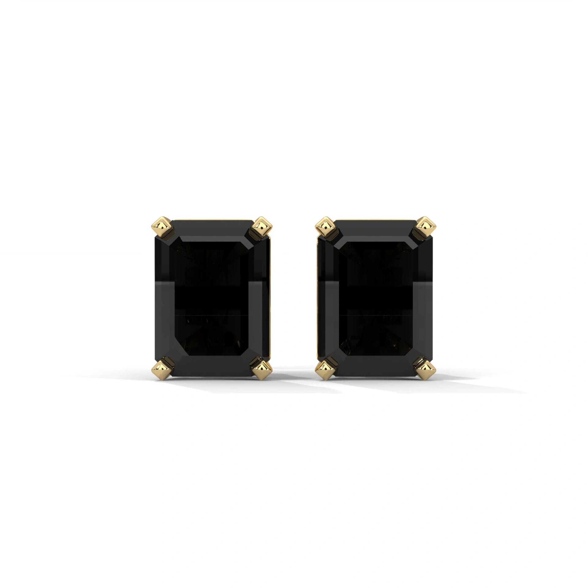 4.20 Ct Emerald Cut Solitaire Black Diamond Earrings 18K Yellow Gold