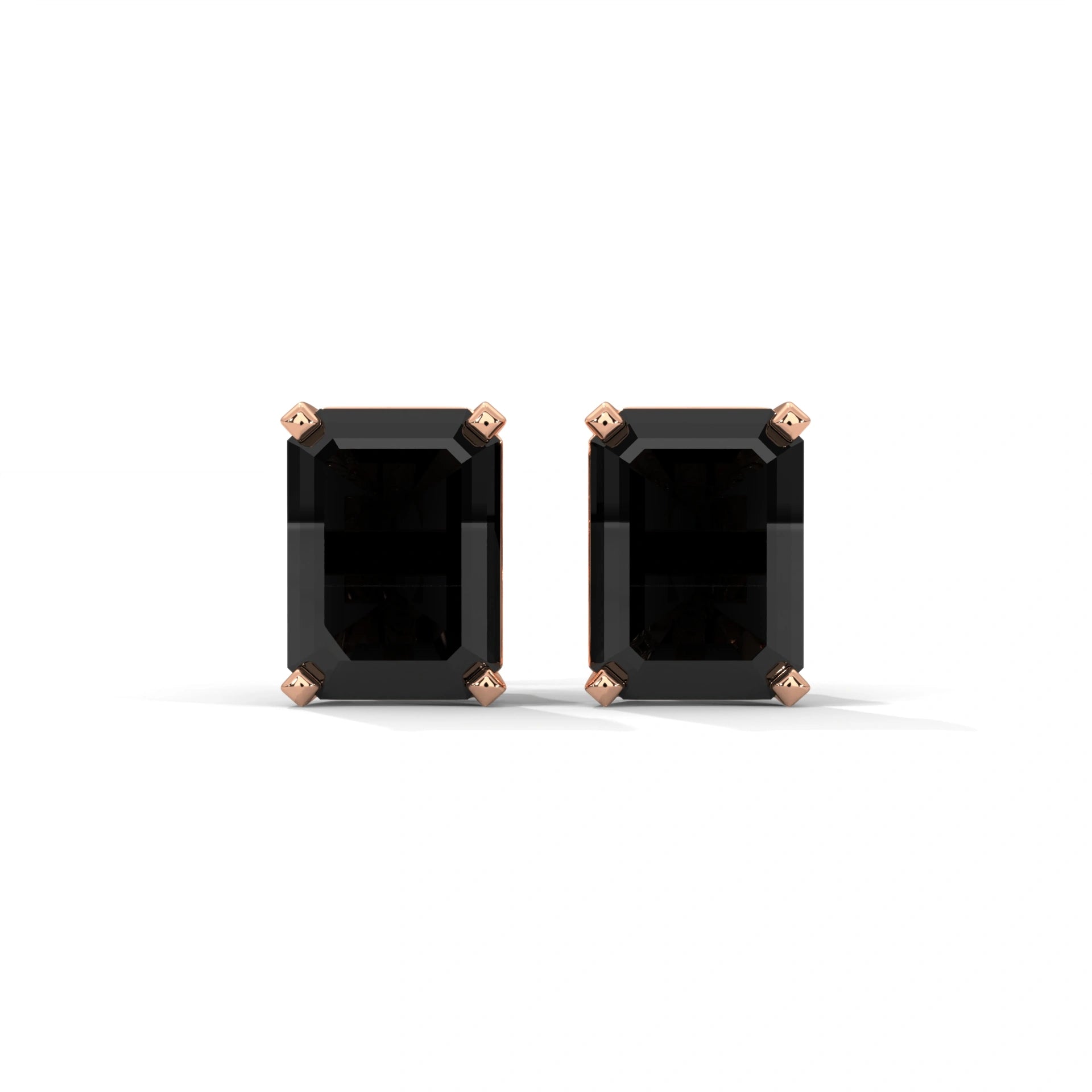 4.20 Ct Emerald Cut Solitaire Black Diamond Earrings 18K Rose Gold
