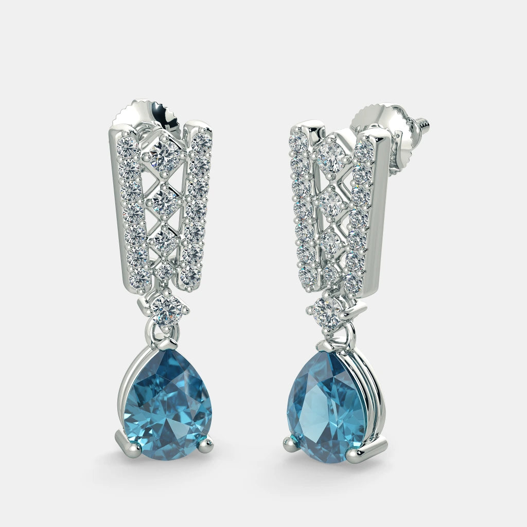5 Ct Pear Cut Prong Set Blue Lab Diamond Dangle Earrings Lab Diamond
