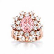 6.59 Carat Oval Pink Diamond Sunflower Halo Engagement Ring