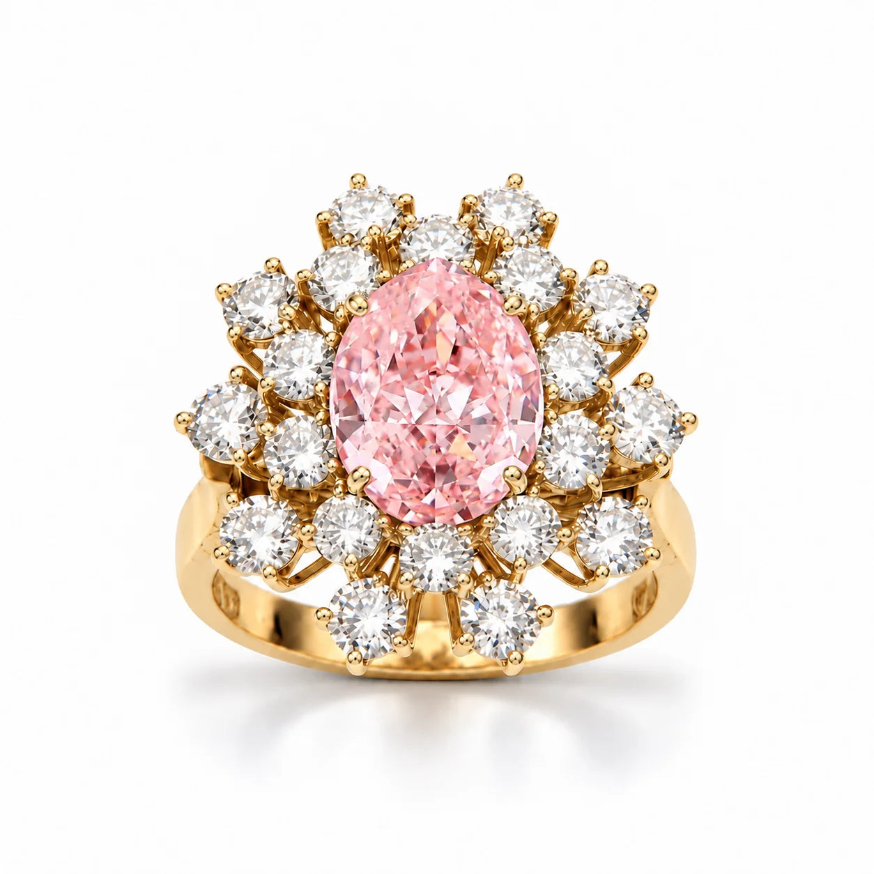 6.59 Carat Oval Pink Diamond Sunflower Halo Engagement Ring