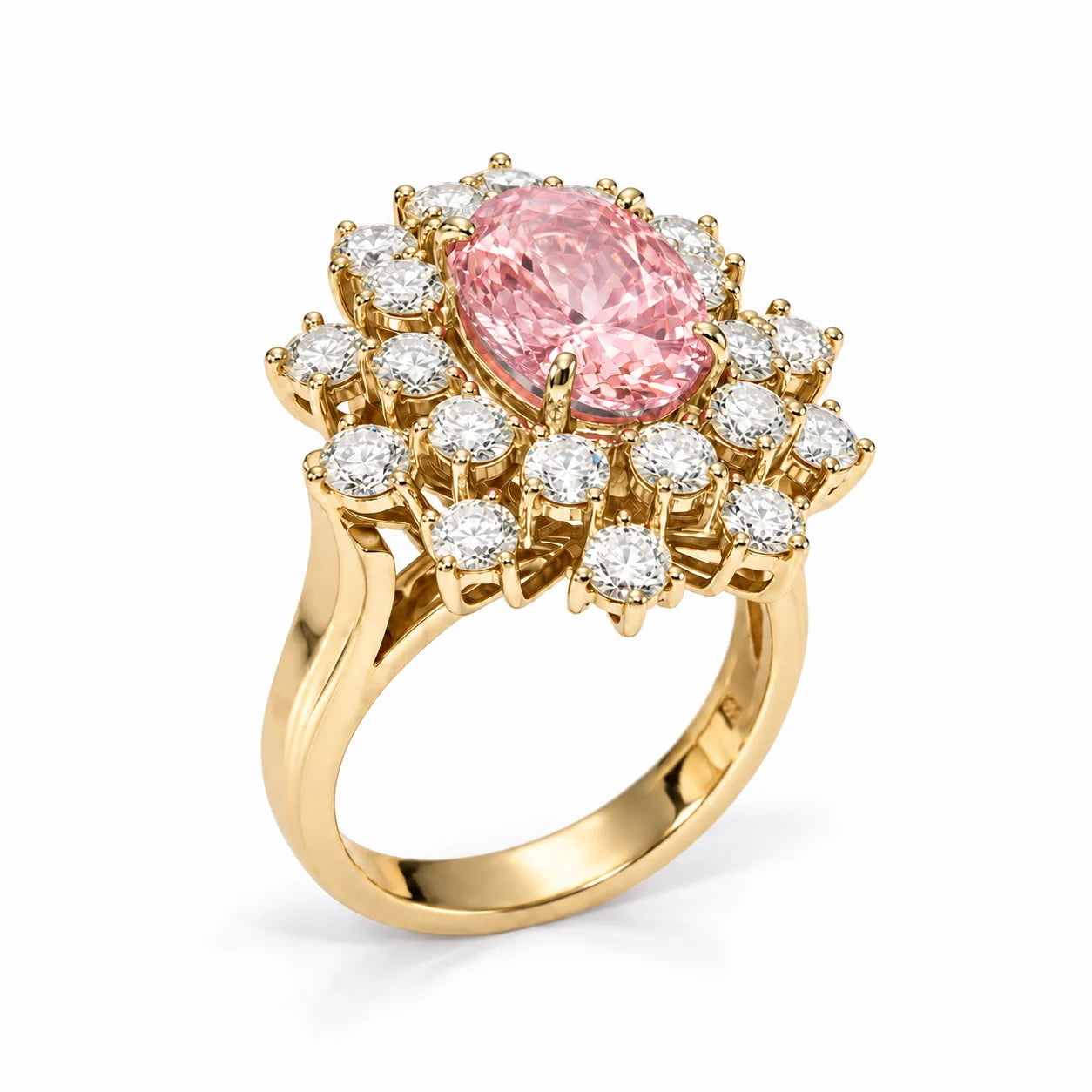 6.59 Carat Oval Pink Diamond Sunflower Halo Engagement Ring