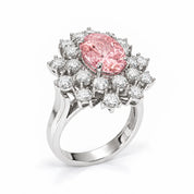 6.59 Carat Oval Pink Diamond Sunflower Halo Engagement Ring 950 Platinum