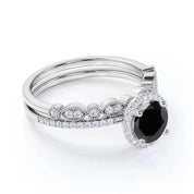 2.10 Carat Bridal Black Diamond Halo Diamond Ring Black Diamond Ring
