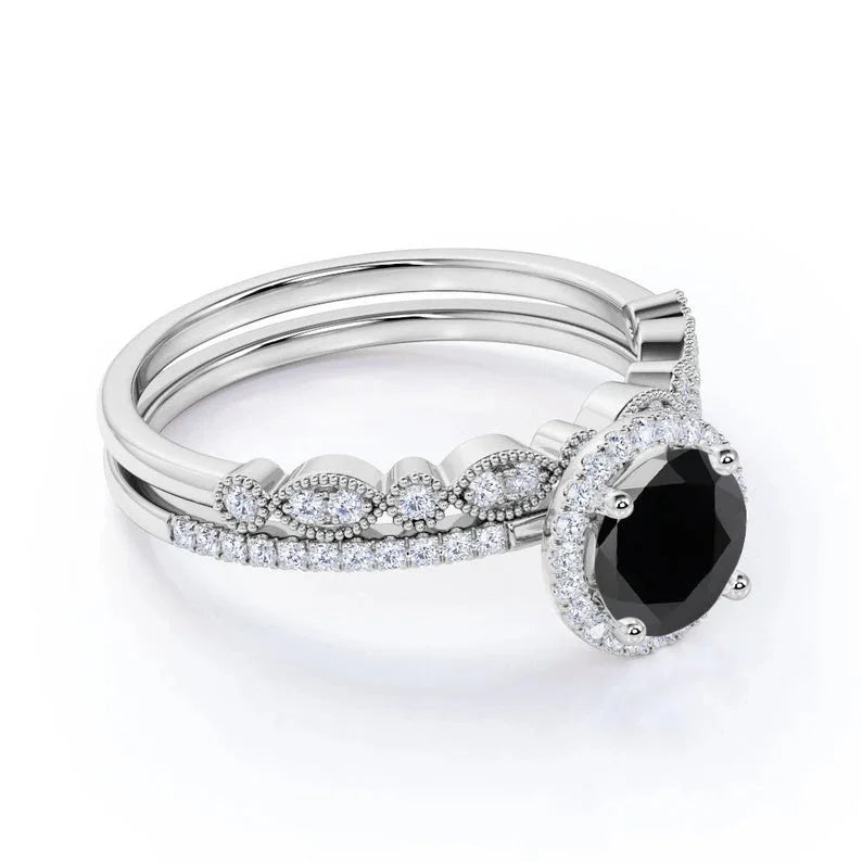 2.10 Carat Bridal Black Diamond Halo Diamond Ring Black Diamond Ring