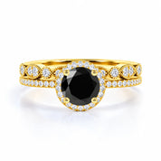 2.10 Carat Bridal Black Diamond Halo Diamond Ring 18K Yellow Gold Black Diamond Ring