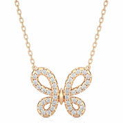 0.30 Carat Round Cut Prong Setting Butterfly Diamond Pendant In Yellow Gold Rose