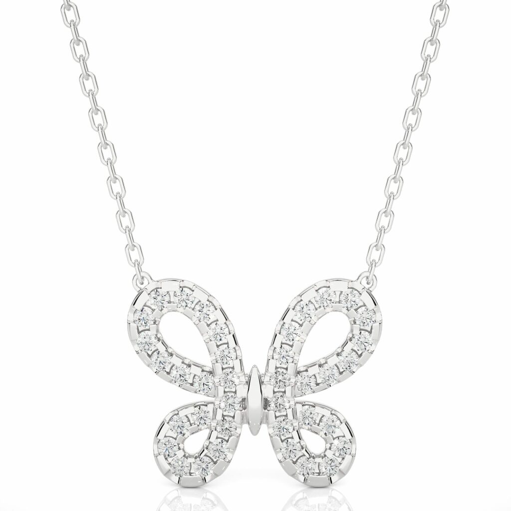 0.30 Carat Round Cut Prong Setting Butterfly Diamond Pendant In Yellow Gold White