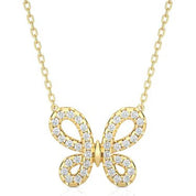 0.40 Carat Round Cut Prong Setting Butterfly Diamond Necklace In White Gold 18K Yellow Gold Natural Diamond