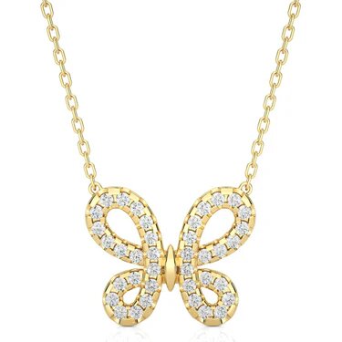 0.40 Carat Round Cut Prong Setting Butterfly Diamond Necklace In White Gold 18K Yellow Gold Natural Diamond