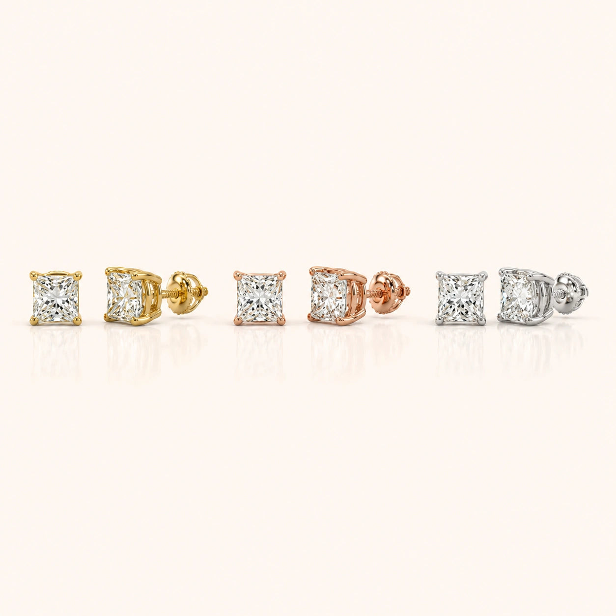 Princess Cut Diamond Earrings in Multiple Settings Basket Setting