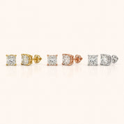 Princess Cut Diamond Earrings in Multiple Settings Basket Setting