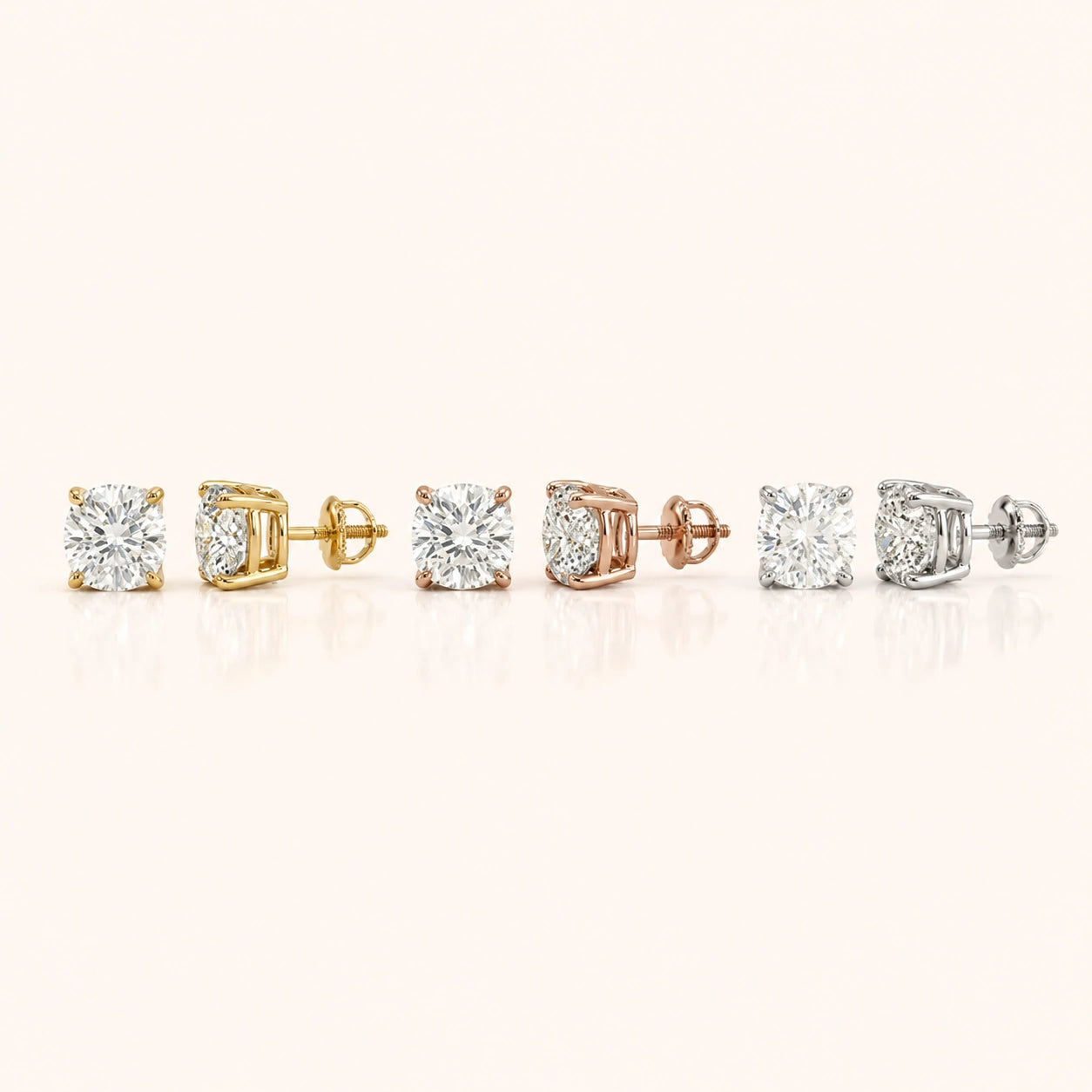 0.50 CT to 5 CT Cushion Cut Diamond Earrings Basket Setting