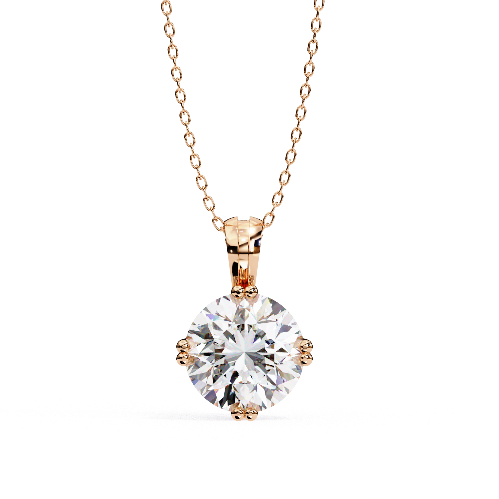 2 Ct Classic Round Cut Diamond Necklace Yellow Gold Lab Dimond