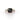 Close up view of yellow gold ring with a cushion black diamond, two round white diamonds, and a pavé diamond-accented band.
