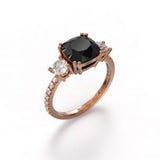 Cushion Cut Black Diamond Three Stone Engagement Ring