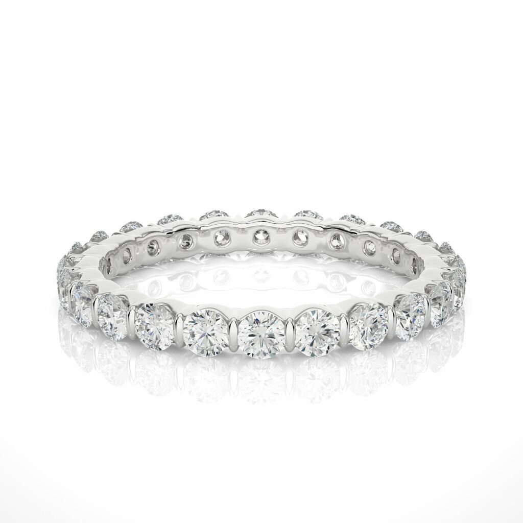 1.10 Ct Round Bar Setting Diamond Eternity Wedding Band In Rose Gold White